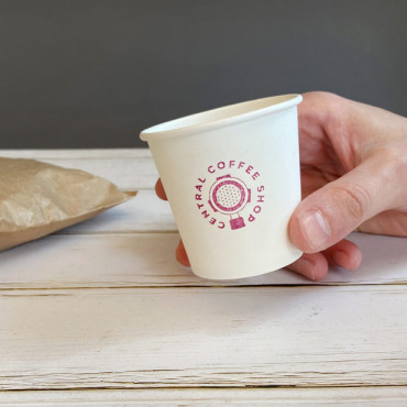 Custom stamp logo Coffee Shop for paper cups and coffee bags. Italian coffee funnel filter design.