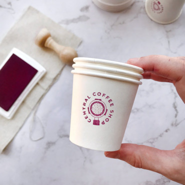 Custom stamp logo Coffee Shop for paper cups and coffee bags. Italian coffee funnel filter design.