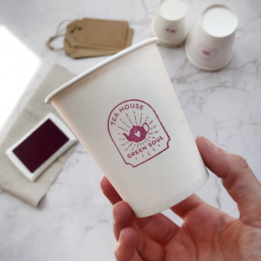 Premade logo stamp Vintage Tea House for custom paper tea cups and tea shop packaging.