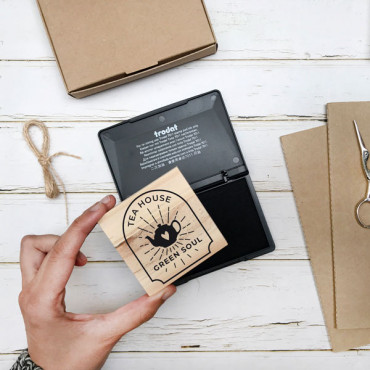 Premade logo stamp Vintage Tea House for custom paper tea cups and tea shop packaging.