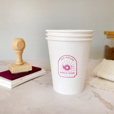 Premade logo stamp Vintage Tea House for custom paper tea cups and tea shop packaging.