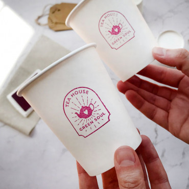 Premade logo stamp Vintage Tea House for custom paper tea cups and tea shop packaging.