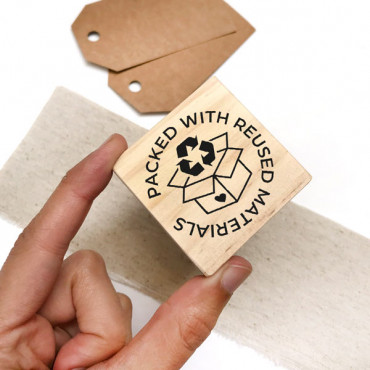Packed with reused materials rubber stamp for reused packaging