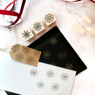 Rubber stamp set Three Snowflake Mandalas for DIY wrapping paper and Holiday crafts