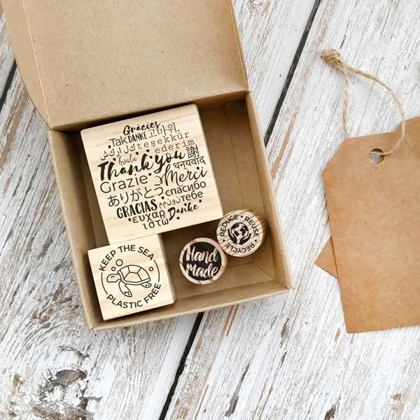 Thank you Multilingual stamp set for Sustainable packaging