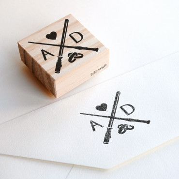 Geeky wedding custom stamp Magic Wand and Lightsaber