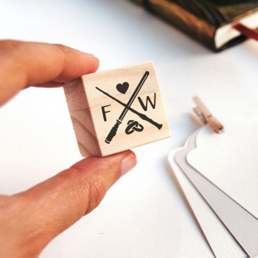 Geeky wedding custom stamp Magic Wand and Lightsaber