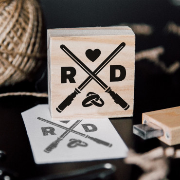 Geeky wedding custom stamp Crossed Lightsabers with initials
