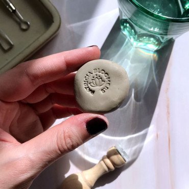 Premade custom pottery logo stamp with name and Lotus Flower minimal illustration