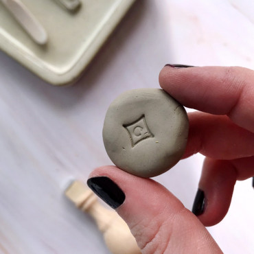 Custom premade pottery logo stamp Curved Rhombus with initials