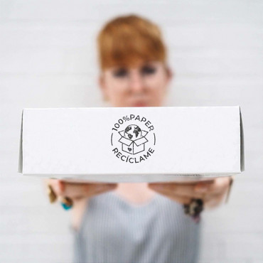 The "Recycle Me" rubber stamp is the perfect tool for eco-friendly businesses looking to mark their sustainable packaging.