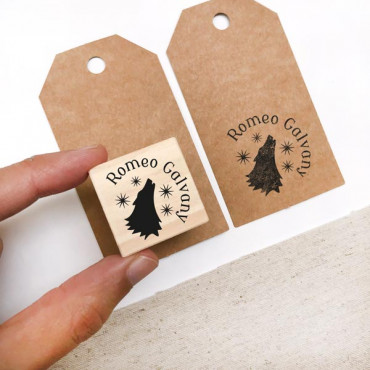 Custom geek patronus stamp with name and wolf