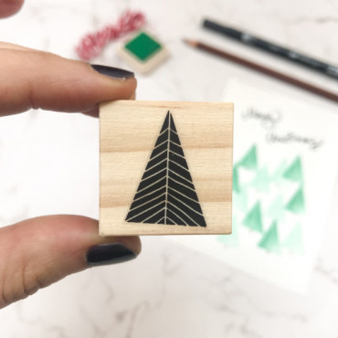 Sello Árbol Navidad minimal para postales de Navidad estampadas a mano