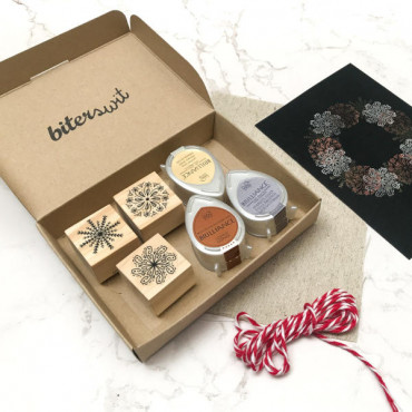 Holiday card-making stamp set Snowflakes Mandalas with 3 metallic mini ink pads