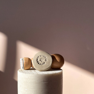Premade logo pottery stamp for ceramics with custom name and asterisk symbol in the middle