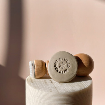Custom premade logo stamp with asterisk star and name for ceramic signature