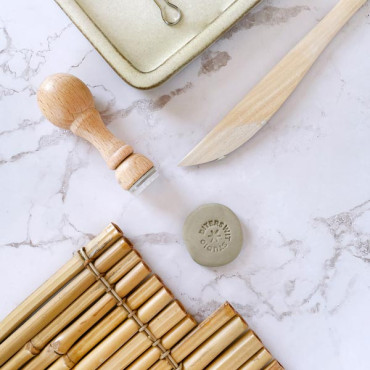 Custom premade logo stamp with asterisk star and name for pottery marking