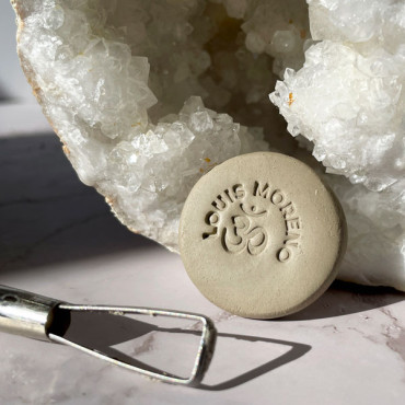 Premade custom pottery logo stamp Om symbol with your name