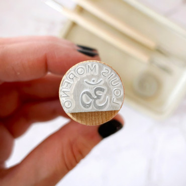Acrylic pottery stamp with name and Om symbol