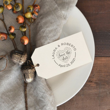 Custom stamp for Minimalist wedding Save the date Heart with your names and wedding date