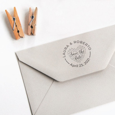 Custom stamp for Minimalist wedding Save the date Heart with your names and wedding date