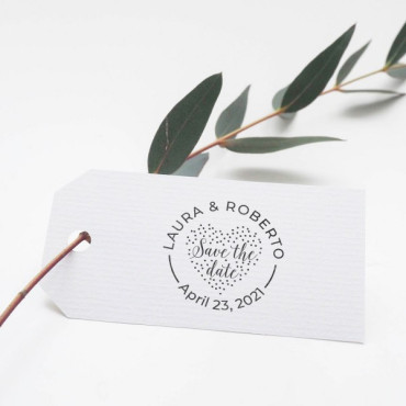 Custom stamp for Minimalist wedding Save the date dotted Heart with your names and wedding date