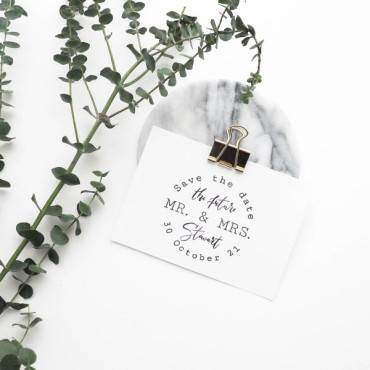 Custom stamp for elegant wedding The Future Mr. & Mrs. with your names and wedding date