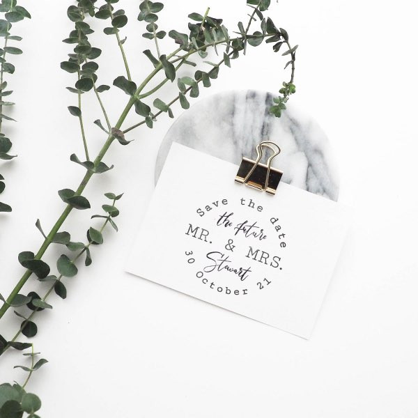 Custom stamp for elegant wedding The Future Mr. & Mrs. with your names and wedding date