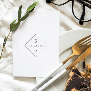 Custom stamp for classic wedding Rhombus with Initials and wedding date