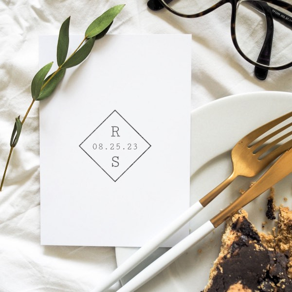 Custom stamp for classic wedding Rhombus with Initials and wedding date