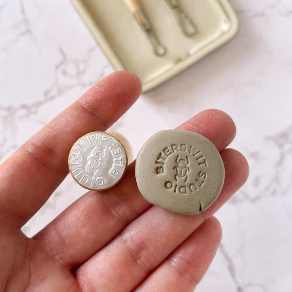 Custom premade pottery logo stamp Egyptian Beetle