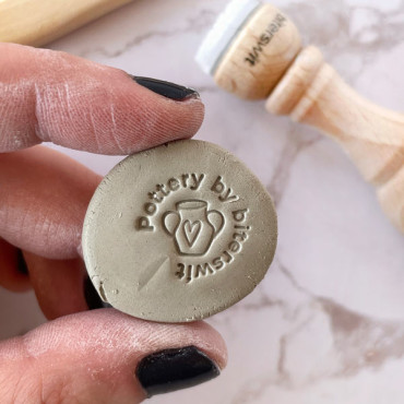 Premade pottery logo stamp Heart Pitcher with name