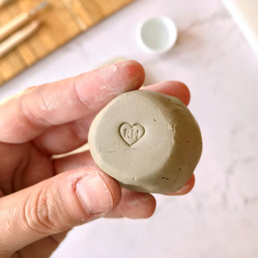 Premade pottery logo stamp Mini heart with initals