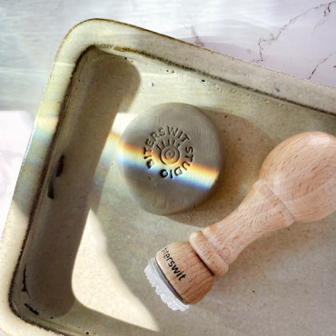 Premade pottery logo stamp Turkish Eye with custom name or text