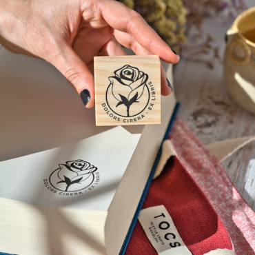 Custom library stamp with a hand-drawn Rose