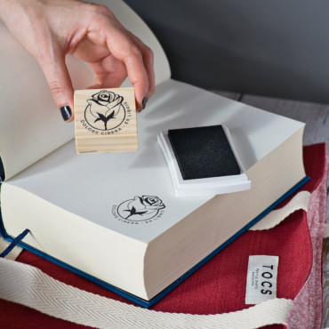 Custom library stamp with a hand-drawn Rose