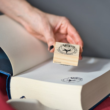 Custom library stamp with a hand-drawn Rose