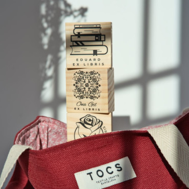 Custom library stamp with a hand-drawn Rose