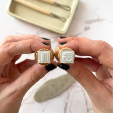 12 micro texture stamp set Zodiac Symbols. Stamps for clay and soap.
