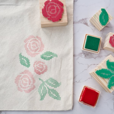 DIY Cross stitch stamp kit Roses and Leaves