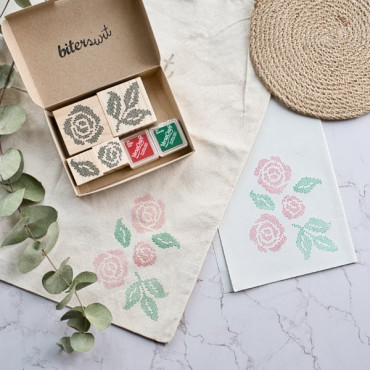 DIY Cross stitch stamp kit Roses and Leaves
