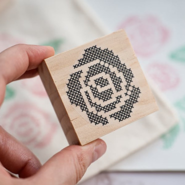 Cross stitch rose stamp for fabric printing