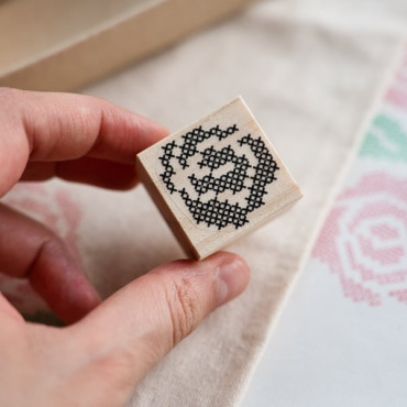 Cross stitch small rose stamp for fabric printing