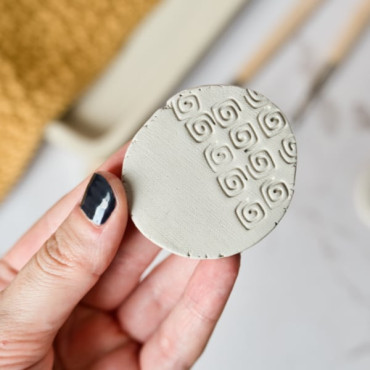 geometric organic spiral pattern stamp for clay and pottery decoration by biterswit