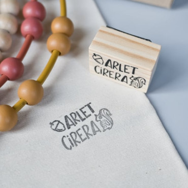 Custom clothing stamp with name and Squirrel and Acorn by Sira Lobo for biterswit