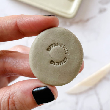 minimal round simple name pottery stamp for ceramics bottom by biterswit