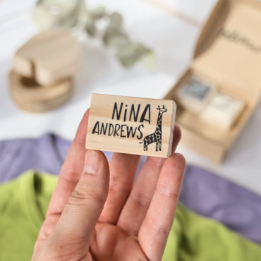 custom giraffe stamp with name for clothes and school supplies by sira lobo for biterswit