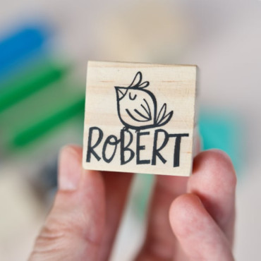 custom stamp for clothes with bird illustration by sira lobo for biterswit