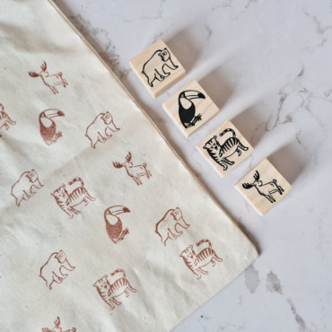 Pack sellos animales con oso polar, tigre, tucán y alce by Sira lobo