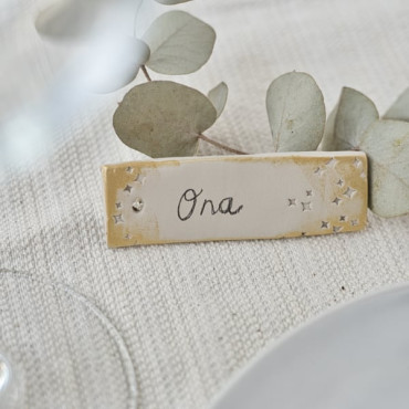handmade custom clay wedding name tag by biterswit
